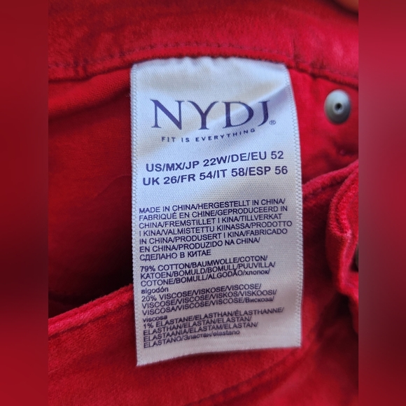 $125 New 22W NYDJ Ami skinny tummy control red velvet twist hem jeans pants - Picture 14 of 16